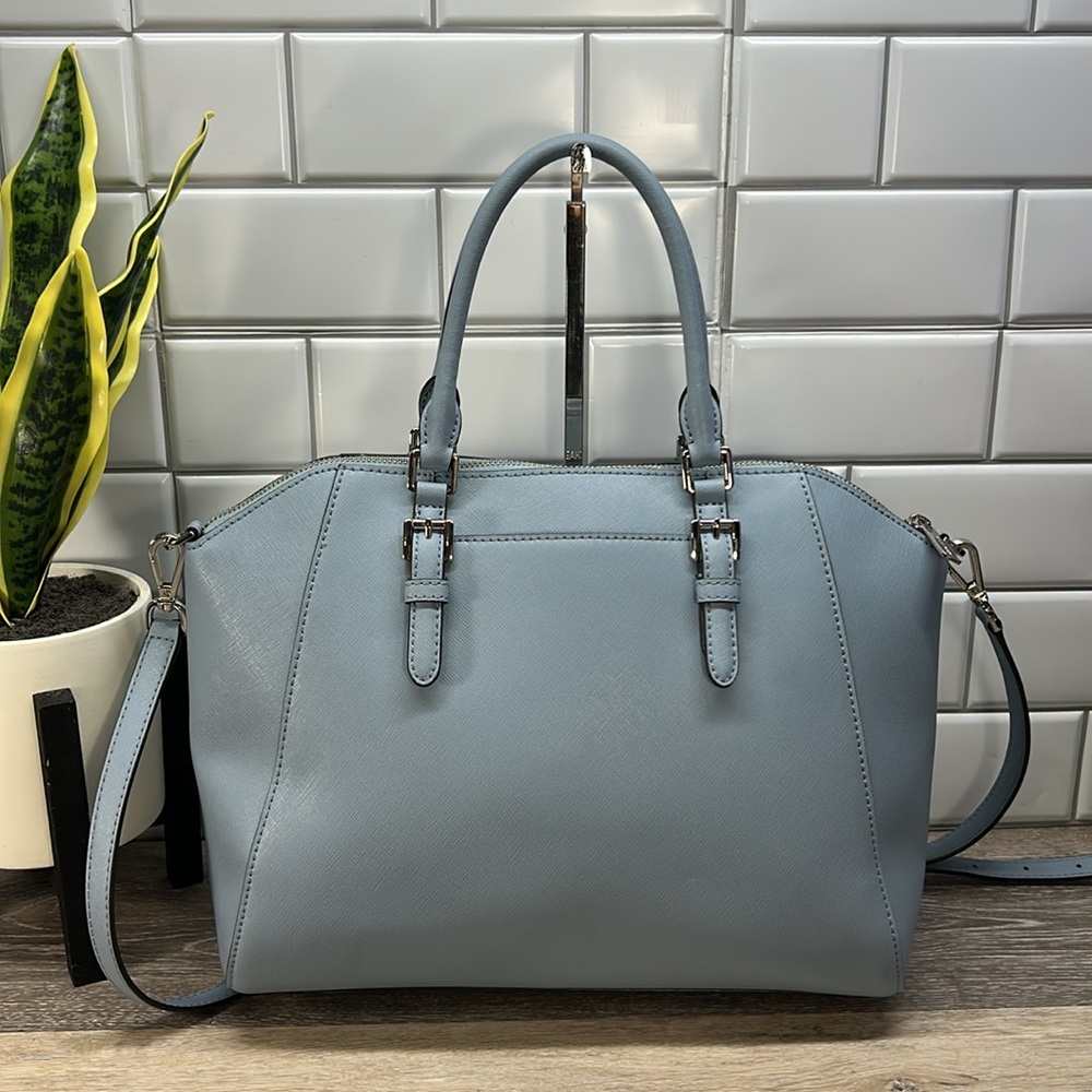 Michael Kors Blue Satchel with Floral Scarf - Picture 2 of 15